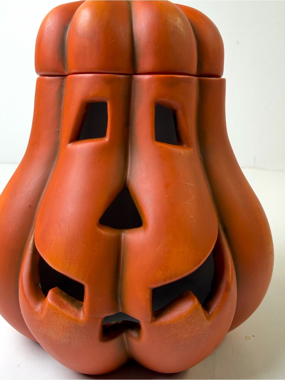 Ceramic Jack O Lantern Pumpkin Tealight Candle Holder Halloween Decor 7” - Picture 4 of 12